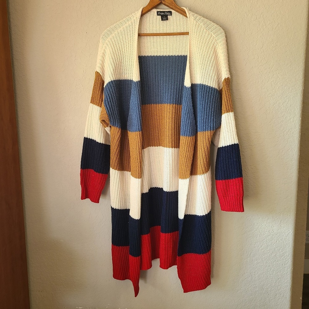 Womens‎ Evelyn Taylor Crochet Knit Colorblock Striped Cardigan Sweater Size 2XL